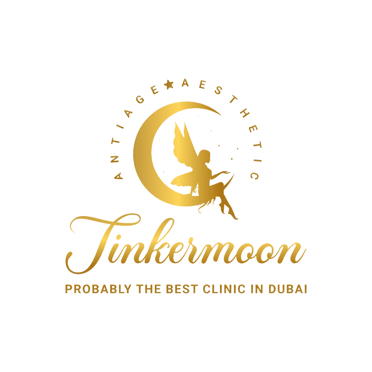 Tinkermoon Aesthetic Clinic gold logo with fairy and crescent moon design